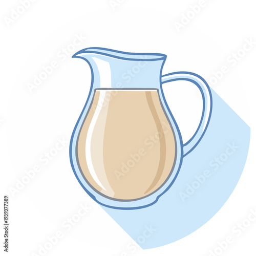 Glass pitcher of plant based milk flat icon illustration with long shadow