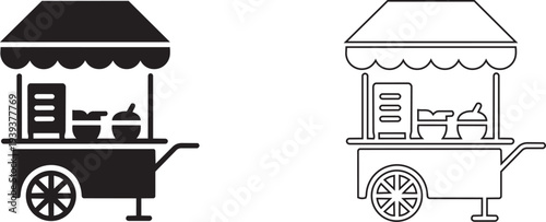 Food trucks with smoke and clouds icon set - vector illustration of mobile kitchen Vector