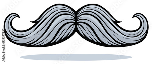 Gray Mustache Cartoon Style Detailed Graphic Illustration Vector Art