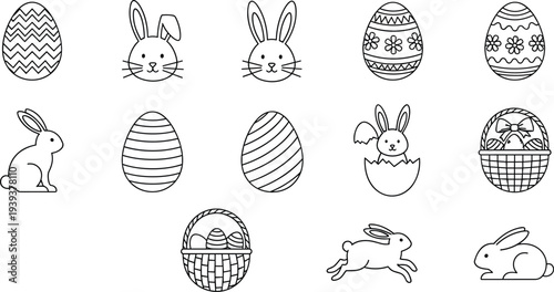 Easter eggs and bunnies in black and white easter bunny