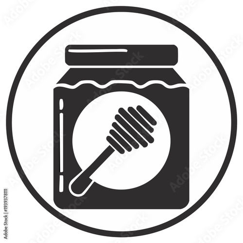 Simple Icon of a Honey Jar with a Dipper Inside a Circle