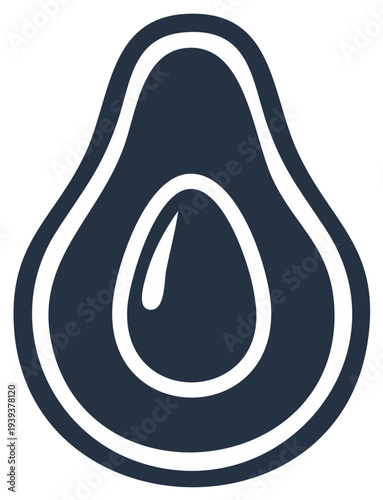Modern minimalist line art icon of an avocado half with a pit for healthy food concepts