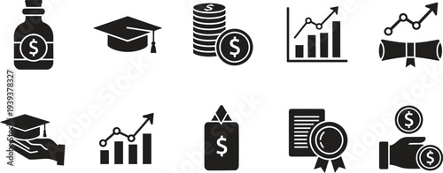 Financial education and investment icons set