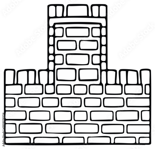 Medieval Castle Wall Tower Illustration Fortress Stonework Battlements Defense Structure Outline