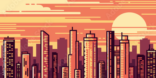 Modern City Skyline Silhouette at Sunset Minimalist Urban Landscape Vector for Real Estate Branding Corporate Web Banner and Marketing Hero Header