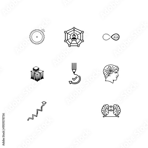 Personalized AI tutoring and adaptive learning linear icon set, neural education, student progress tracking and intelligent tutor vector symbols