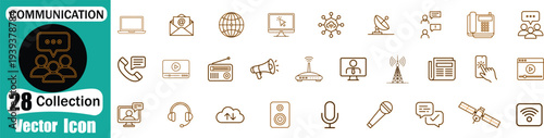 Global communication and digital media icons set for network connectivity social interaction and broadcasting