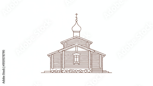 Line drawing of a traditional wooden russian orthodox church building