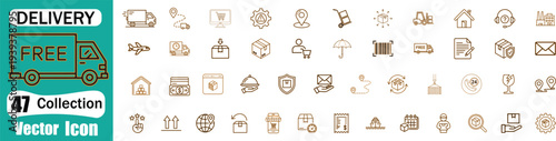 Logistics and fast delivery service icons featuring shipping transportation warehouse and tracking symbols