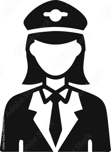 Professional Female Pilot Uniformed Icon Representing Aviation and Travel Professions in Air