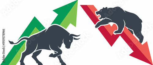 A graphic illustration depicting a bull and bear, representing market trends in finance, crucial symbols for understanding investment strategies and economic conditions.