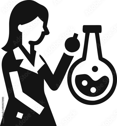 Professional female scientist conducting a chemical experiment with a flask in a laboratory
