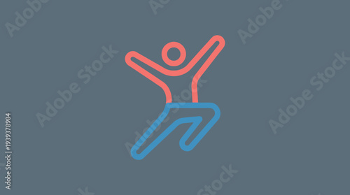 A simplistic and colorful outline representation of a joyful figure dancing, capturing the essence of excitement and positivity through its vibrant lines and shapes.