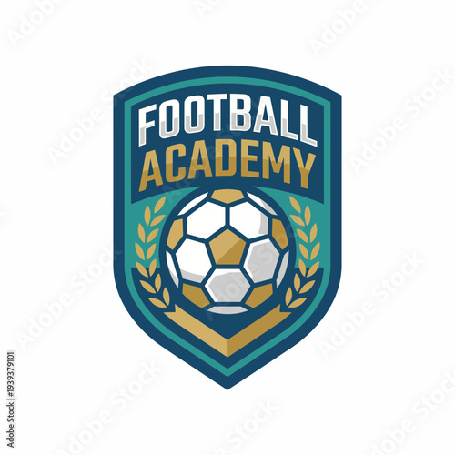 An engaging emblematic design for a football academy, featuring a soccer ball and decorative laurels, embodying the spirit of sports and training for aspiring players.