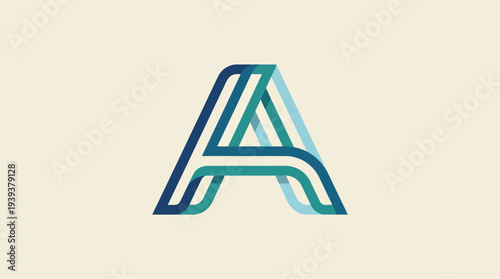This contemporary letter A showcases a unique combination of overlapping transparent lines in blue, signifying creativity and innovation in typography and design.