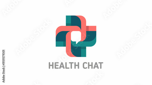 This logo design for Health Chat features colorful, interlocking shapes symbolizing communication, healthcare, and connectivity through vibrant and modern graphic design elements.