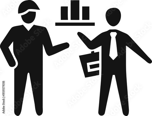 Professional individuals engaging in business discussion and financial performance analysis