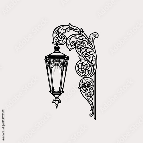 Vintage Ornate Street Lamp with Victorian Scrollwork Bracket