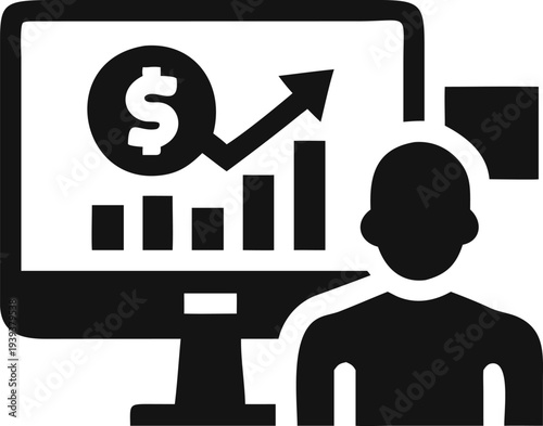 Professional Monitoring Financial Growth and Market Trends on a Computer Screen with an Upward Chart
