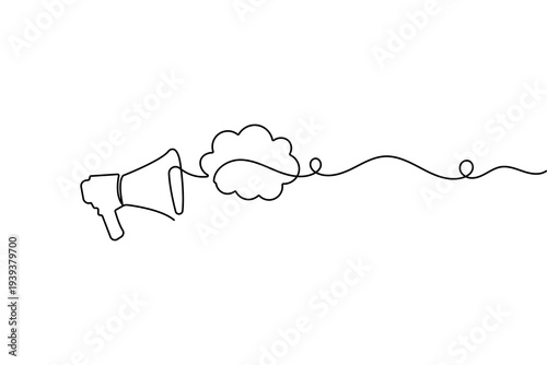 Single line drawing of a megaphone for communication concept minimalist vector art