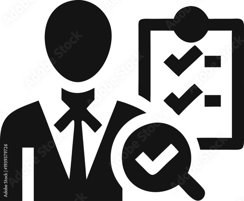 Professional person evaluating a checklist with a magnifying glass for thorough review