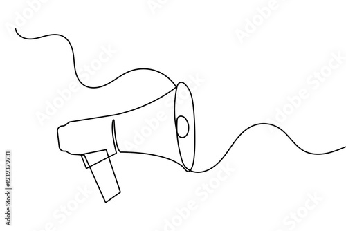 Single line drawing of a megaphone for communication concept minimalist vector art