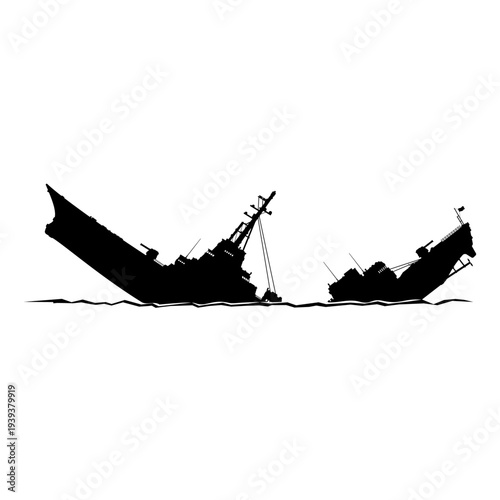 Modern Disaster Accident Large Ship Sinking in the Ocean - Black Icon Silhouette Illustration - Black Icon Silhouette Illustration