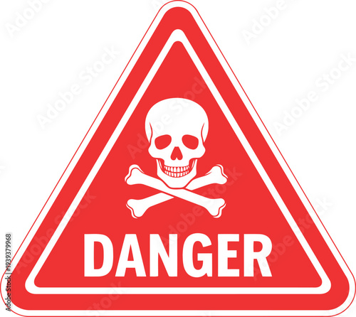 Red triangular warning sign with skull and crossbones symbol and danger text