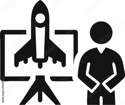 Professional presenting a rocket launch project for innovative space exploration endeavors