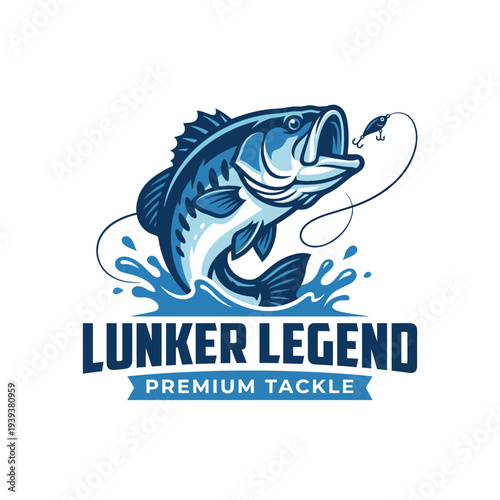 This vibrant logo showcases a large fish jumping out of water, symbolizing the thrill of fishing, perfect for a premium tackle brand and fishing enthusiasts.