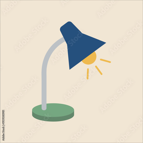 This minimalist illustration features a modern table lamp with a warm light, representing design simplicity and elegance perfect for home decor and interior design purposes.