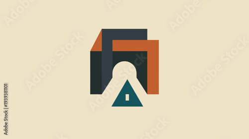 An artistic arrangement of geometric shapes in a modern style, focusing on abstraction and balance, perfect for graphic design, branding, and contemporary art enthusiasts.