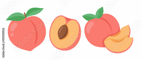 A collection of fresh peaches, including whole, sliced, and halved views, showcasing their lusciousness and juicy appeal, perfect for representing summer fruits and healthy eating.