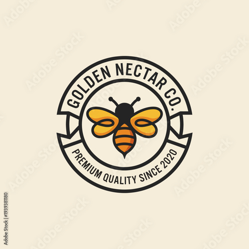 This logo portrays a stylized bee in striking yellow and black colors, representing the premium quality and natural essence of the honey products by Golden Nectar Co. since 2020.