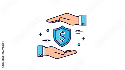 Two hands hold a protective blue shield containing a white dollar symbol representing financial security and safety.
