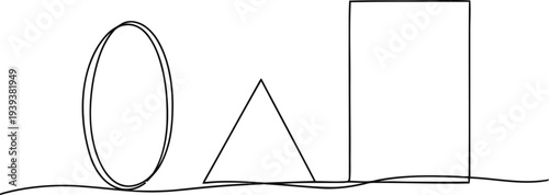 Simple line drawing of geometric shapes including a circle triangle and square