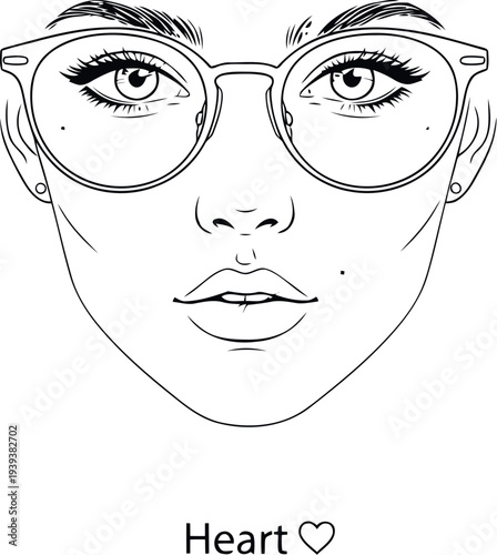 Fashionable woman wearing stylish round eyeglasses with soft pink blusher on cheeks