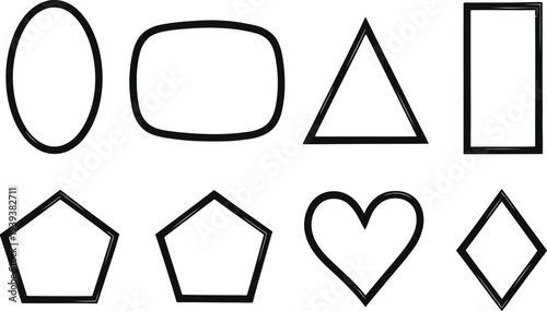 Collection of simple white geometric shapes on a black background