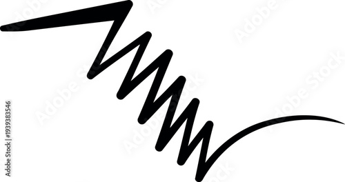 Abstract black ink zigzag line drawing with a spring shape and curve