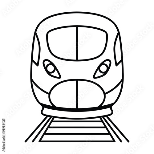 Modern bullet train speeds forward on tracks in minimalist sketch style