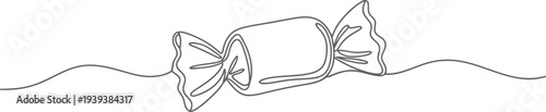 Minimalist single line drawing of a wrapped candy on a white background