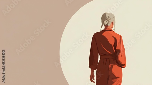 Solitary Figure: An individual in elegant attire, viewed from behind, as they venture towards a sphere of light, their journey a reflection of courage and introspection.