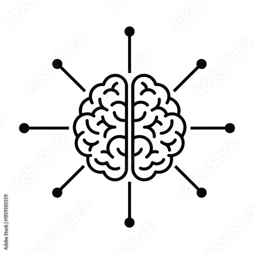 Human brain symbol connected to nodes illustrating neural network concept