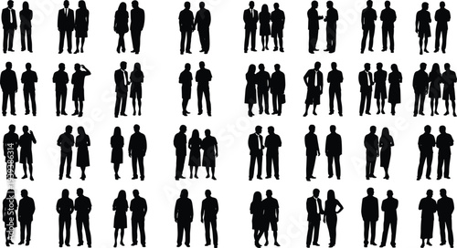 Vector illustration of stylized human pairs in diverse interactions symbolizing communication, identity, culture, tradition, and education