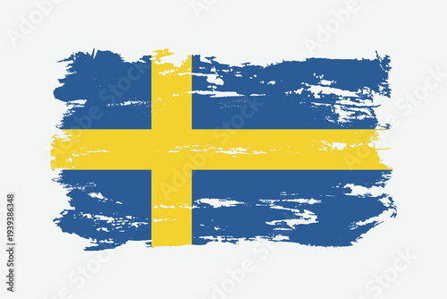 Sweden flag painted with a brushstroke. Abstract concept. National flag in grunge style.