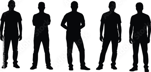 Vector illustration of stylized human silhouettes in casual standing poses symbolizing identity, diversity, culture, and education