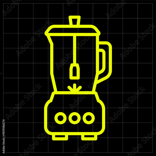 Yellow Neon Electric Kitchen Blender Icon for Modern Cooking Appliance Graphic. line art icon of a kitchen blender, suitable for cooking apps, restaurant menus, or electrical appliance web interfaces
