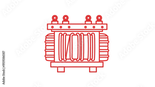 Red Line Art Mechanical Component Illustration.
