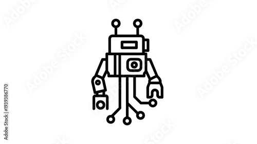 Simple Line Drawing of a Robot Character.