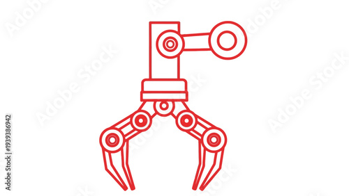 Red robotic mechanical arm illustration isolated.